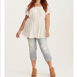Torrid Off Shoulder Crepe Button Down Top NWT